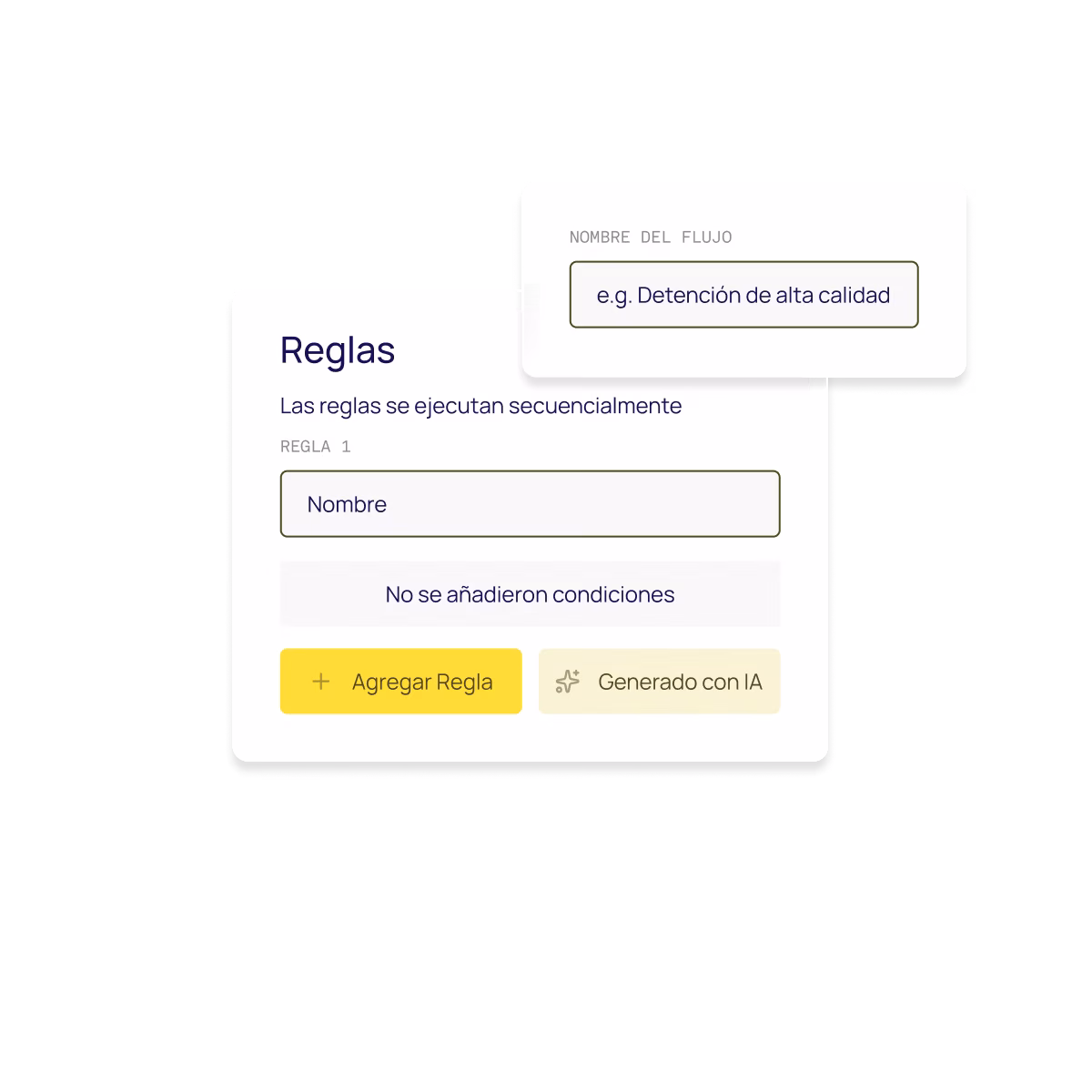 Motor de reglas de prevención de fraude mostrando configuración de reglas y generación con IA